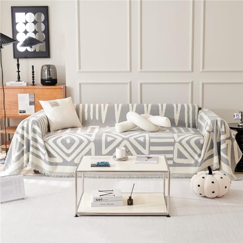 XHDZSW Decke für Sofa, Couch Überwurf Großer Sofaüberwurf, Sofaüberwurf Vielseitige Wohndecke für Sofadecke, Couch Überwürf, mit Quaste Chenille Kuscheldecke (Grau,180x420cm) von XHDZSW