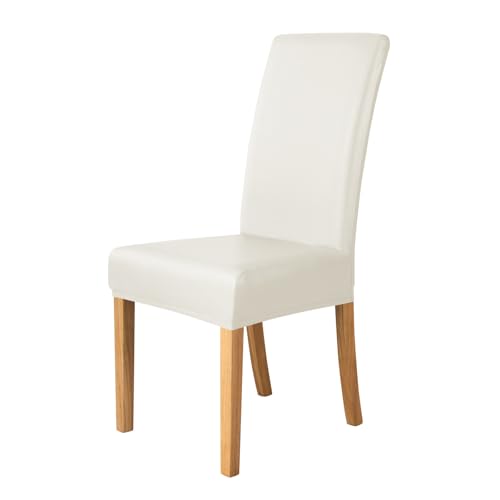 XHDZSW Esszimmer Stuhlhussen | PU Leder Stuhlbezug | wasserdichte Stretch Esszimmer Stuhlüberzug | Stretch Stuhl Husse | Stuhlhussen Stuhlschoner Abdeckung (Weiß,4) von XHDZSW