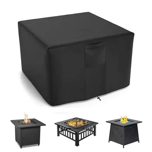 XHDZSW Feuerstelle Abdeckung, Gas Feuerstelle Abdeckung, Schwerlast 210D Oxford Stoff Feuerstelle Tischabdeckung, wasserdichte Patio Gas Feuertisch Abdeckung (82x82x61cm,Schwarz) von XHDZSW