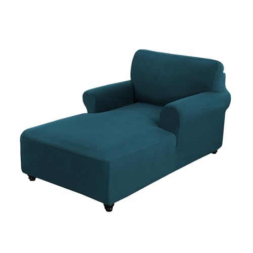 XHDZSW Jacquard Chaiselongue Schonbezüge, Stretch Sofa Liegesessel Stuhlbezug, mit ArmlehnenChaiselongue Wohnzimmer Möbelbezug Links/rechte Seite Langer Arm Chaiselongue (Aqua Blue) von XHDZSW