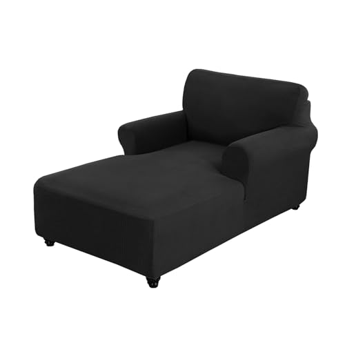 XHDZSW Jacquard Chaiselongue Schonbezüge, Stretch Sofa Liegesessel Stuhlbezug, mit ArmlehnenChaiselongue Wohnzimmer Möbelbezug Links/rechte Seite Langer Arm Chaiselongue (Black) von XHDZSW