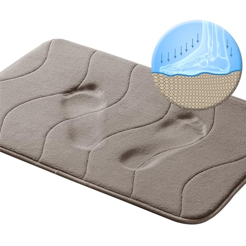 XHDZSW Memory Foam Badezimmerteppich, rutschfeste Badematte Badteppich Aus Memory Foam Teppich Für Badezimmer, Badvorleger, Für Badewanne, Dusche Und Badezimmer (Grau-Braun,20"x32") von XHDZSW