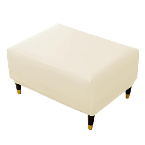 XHDZSW Ottomane Schonbezug, Hockerbezug, PU Leder Stretch Bezug Ottomane Abdeckung, Hocker Husse Für Fußhocker Rechteckig, Überzug Hocker Protector Hockerabdeckung (Weiß,L) von XHDZSW