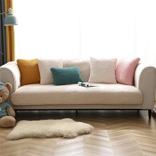 XHDZSW Sofabezug, Sofaschoner rutschfest, Sherpa-Fleece Sofahusse, 1 2 3 4 Sitzer,l Form Sofaüberwurf,Sofa Überzug Ecksofa Pets Dog Couch Überzug Couch Überzug (Beige,110x110cm) von XHDZSW