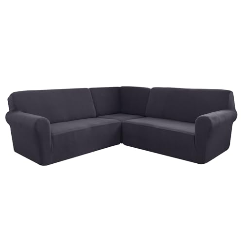 XHDZSW Sofabezug Ecksofa, Sektionale Ecksofabezüge 5-Sitzer L Form Couch Sofa, Stretch Sofa Überzug Für L-förmige Sofamöbel, Waschbar Ecksofahusse Möbelschutz (Dunkelgrau,5 Sitzer) von XHDZSW