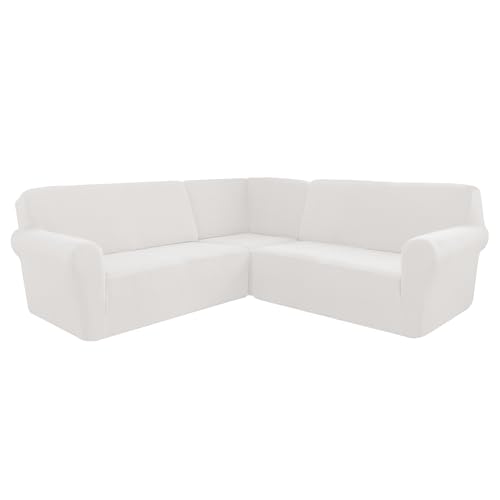 XHDZSW Sofabezug Ecksofa, Sektionale Ecksofabezüge 5-Sitzer L Form Couch Sofa, Stretch Sofa Überzug Für L-förmige Sofamöbel, Waschbar Ecksofahusse Möbelschutz (Weiß,5 Sitzer) von XHDZSW