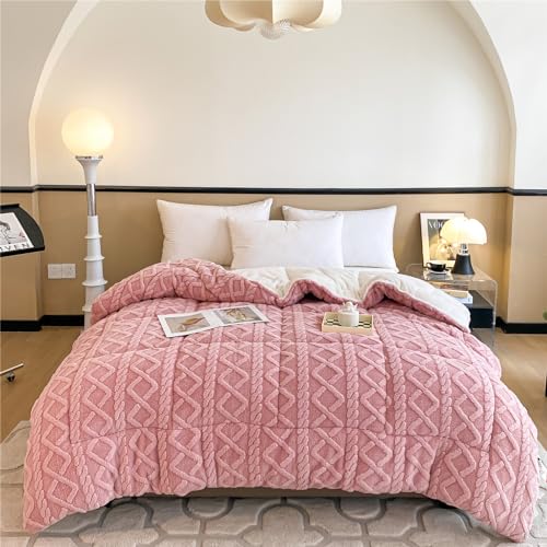 XHDZSW Steppdecke, verdicken sie lamm Kaschmir Samtkern Steppdecke Wintersteppdecke, Dicker Warmer plüsch steppdecke, Flauschig Weiches Atmungsaktiv Kaschmir Quilt (Rosa,150x200cm(2 kg)) von XHDZSW