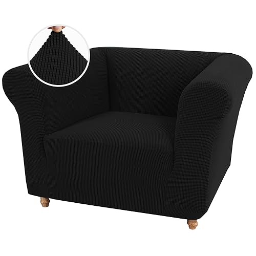 XHDZSW Stretch-Sofa-Abdeckung für Chesterfield-Sofa, Sofabezug 1/2/3 sitzer, Spandex Jacquard Elastische Couchbezug, Couch-Schlupfdeckel für Wohnzimmer Anti-Rutsch (Schwarz,Stuhl) von XHDZSW