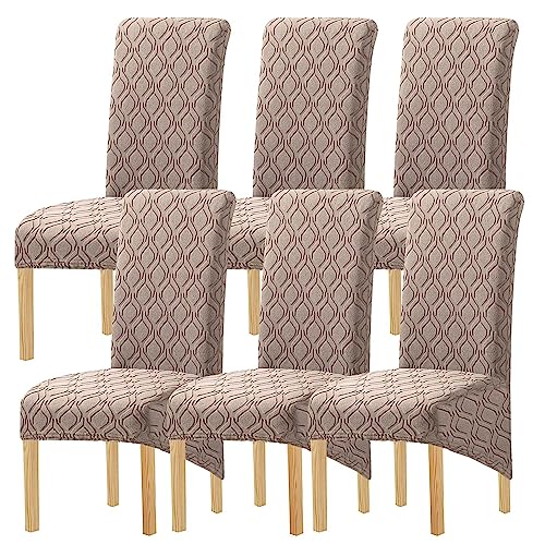 XHDZSW Stuhlhussen, Stretch Stuhlbezug für Esszimmerstühle, Jacquard Husse Abnehmbare Stuhlbezug Abdeckung Esszimmer, für Bankett Deko und Hochzeit Partys (Sandfarbe,Pack of 6) von XHDZSW