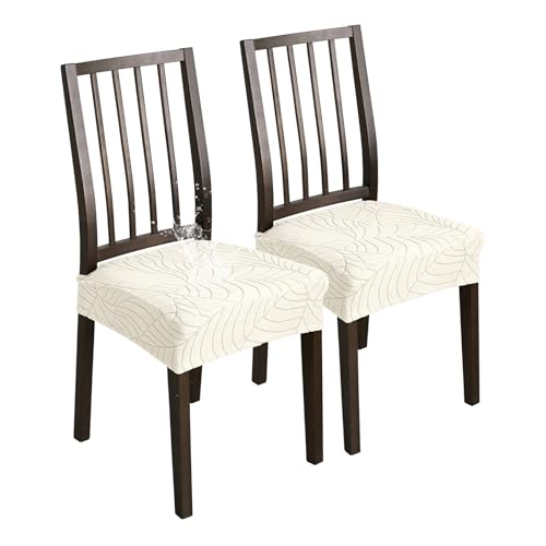 XHDZSW Stuhlsitzbezug wasserdichte, Stretch Abnehmbar Jacquard Esszimmerstuhl Bezug, Waschbar Stuhlbezug Schonbezug Für Esszimmerstühle Küche (Beige,2er Set) von XHDZSW