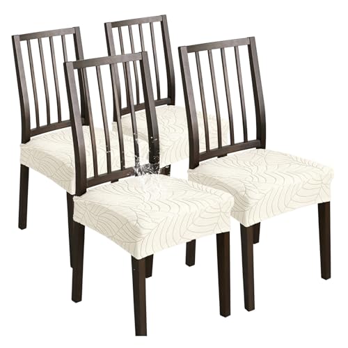 XHDZSW Stuhlsitzbezug wasserdichte, Stretch Abnehmbar Jacquard Esszimmerstuhl Bezug, Waschbar Stuhlbezug Schonbezug Für Esszimmerstühle Küche (Beige,4er Set) von XHDZSW