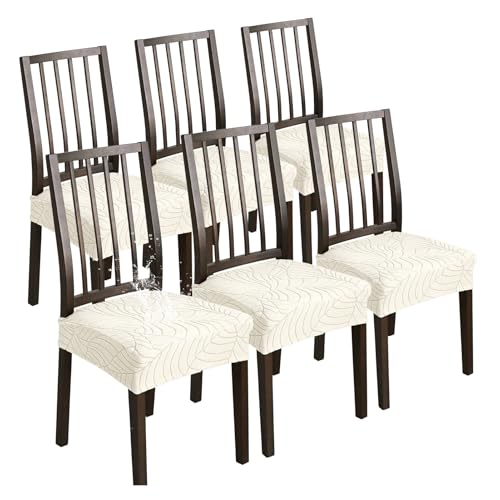 XHDZSW Stuhlsitzbezug wasserdichte, Stretch Abnehmbar Jacquard Esszimmerstuhl Bezug, Waschbar Stuhlbezug Schonbezug Für Esszimmerstühle Küche (Beige,6er Set) von XHDZSW