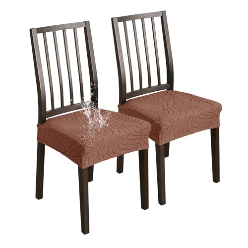 XHDZSW Stuhlsitzbezug wasserdichte, Stretch Abnehmbar Jacquard Esszimmerstuhl Bezug, Waschbar Stuhlbezug Schonbezug Für Esszimmerstühle Küche (Braun,2er Set) von XHDZSW