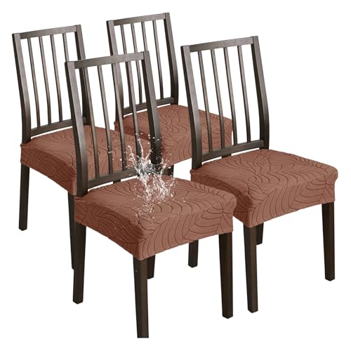XHDZSW Stuhlsitzbezug wasserdichte, Stretch Abnehmbar Jacquard Esszimmerstuhl Bezug, Waschbar Stuhlbezug Schonbezug Für Esszimmerstühle Küche (Braun,4er Set) von XHDZSW