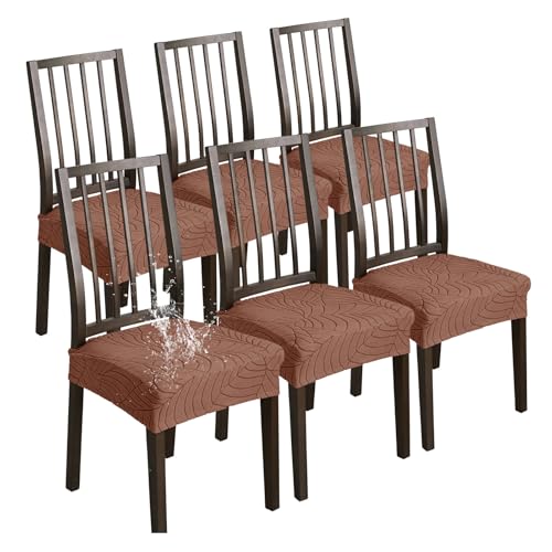 XHDZSW Stuhlsitzbezug wasserdichte, Stretch Abnehmbar Jacquard Esszimmerstuhl Bezug, Waschbar Stuhlbezug Schonbezug Für Esszimmerstühle Küche (Braun,6er Set) von XHDZSW