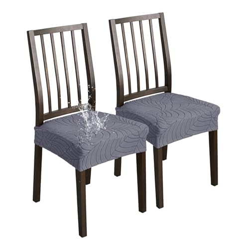 XHDZSW Stuhlsitzbezug wasserdichte, Stretch Abnehmbar Jacquard Esszimmerstuhl Bezug, Waschbar Stuhlbezug Schonbezug Für Esszimmerstühle Küche (Dunkelgrau,2er Set) von XHDZSW