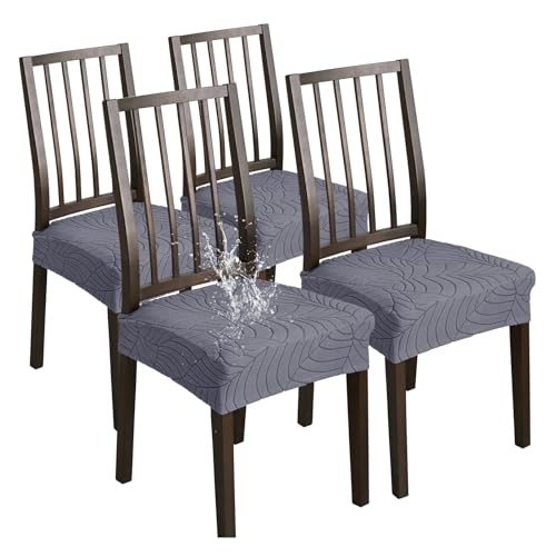 XHDZSW Stuhlsitzbezug wasserdichte, Stretch Abnehmbar Jacquard Esszimmerstuhl Bezug, Waschbar Stuhlbezug Schonbezug Für Esszimmerstühle Küche (Dunkelgrau,4er Set) von XHDZSW