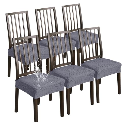 XHDZSW Stuhlsitzbezug wasserdichte, Stretch Abnehmbar Jacquard Esszimmerstuhl Bezug, Waschbar Stuhlbezug Schonbezug Für Esszimmerstühle Küche (Dunkelgrau,6er Set) von XHDZSW