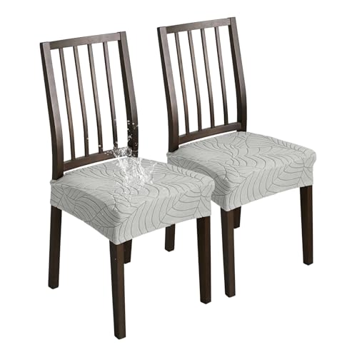 XHDZSW Stuhlsitzbezug wasserdichte, Stretch Abnehmbar Jacquard Esszimmerstuhl Bezug, Waschbar Stuhlbezug Schonbezug Für Esszimmerstühle Küche (Hellgrau,2er Set) von XHDZSW