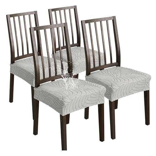 XHDZSW Stuhlsitzbezug wasserdichte, Stretch Abnehmbar Jacquard Esszimmerstuhl Bezug, Waschbar Stuhlbezug Schonbezug Für Esszimmerstühle Küche (Hellgrau,4er Set) von XHDZSW