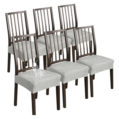 XHDZSW Stuhlsitzbezug wasserdichte, Stretch Abnehmbar Jacquard Esszimmerstuhl Bezug, Waschbar Stuhlbezug Schonbezug Für Esszimmerstühle Küche (Hellgrau,6er Set) von XHDZSW