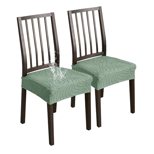 XHDZSW Stuhlsitzbezug wasserdichte, Stretch Abnehmbar Jacquard Esszimmerstuhl Bezug, Waschbar Stuhlbezug Schonbezug Für Esszimmerstühle Küche (HellgrüN,2er Set) von XHDZSW