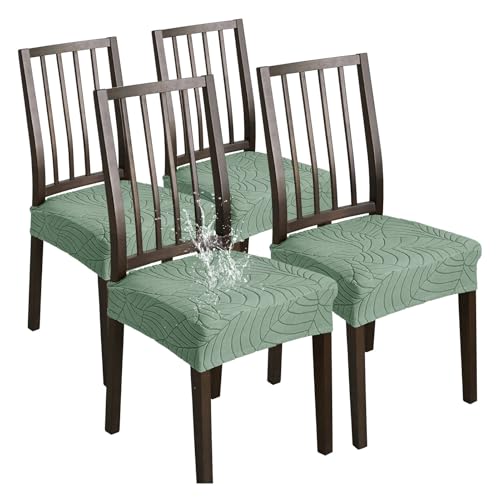 XHDZSW Stuhlsitzbezug wasserdichte, Stretch Abnehmbar Jacquard Esszimmerstuhl Bezug, Waschbar Stuhlbezug Schonbezug Für Esszimmerstühle Küche (HellgrüN,4er Set) von XHDZSW