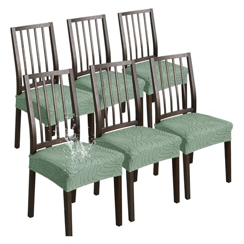 XHDZSW Stuhlsitzbezug wasserdichte, Stretch Abnehmbar Jacquard Esszimmerstuhl Bezug, Waschbar Stuhlbezug Schonbezug Für Esszimmerstühle Küche (HellgrüN,6er Set) von XHDZSW