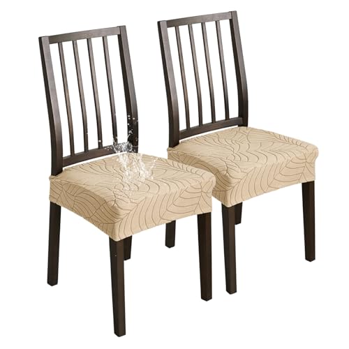 XHDZSW Stuhlsitzbezug wasserdichte, Stretch Abnehmbar Jacquard Esszimmerstuhl Bezug, Waschbar Stuhlbezug Schonbezug Für Esszimmerstühle Küche (Khaki,2er Set) von XHDZSW