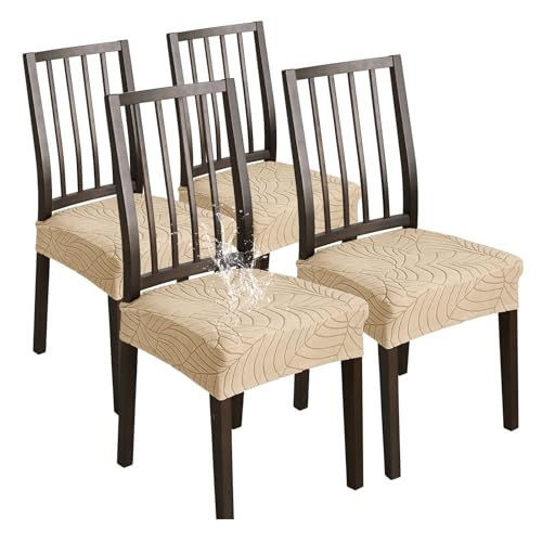 XHDZSW Stuhlsitzbezug wasserdichte, Stretch Abnehmbar Jacquard Esszimmerstuhl Bezug, Waschbar Stuhlbezug Schonbezug Für Esszimmerstühle Küche (Khaki,4er Set) von XHDZSW