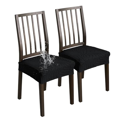 XHDZSW Stuhlsitzbezug wasserdichte, Stretch Abnehmbar Jacquard Esszimmerstuhl Bezug, Waschbar Stuhlbezug Schonbezug Für Esszimmerstühle Küche (Schwarz,2er Set) von XHDZSW