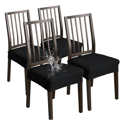 XHDZSW Stuhlsitzbezug wasserdichte, Stretch Abnehmbar Jacquard Esszimmerstuhl Bezug, Waschbar Stuhlbezug Schonbezug Für Esszimmerstühle Küche (Schwarz,4er Set) von XHDZSW