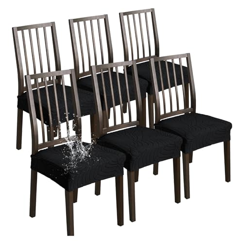 XHDZSW Stuhlsitzbezug wasserdichte, Stretch Abnehmbar Jacquard Esszimmerstuhl Bezug, Waschbar Stuhlbezug Schonbezug Für Esszimmerstühle Küche (Schwarz,6er Set) von XHDZSW