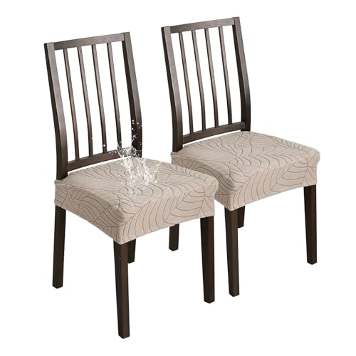 XHDZSW Stuhlsitzbezug wasserdichte, Stretch Abnehmbar Jacquard Esszimmerstuhl Bezug, Waschbar Stuhlbezug Schonbezug Für Esszimmerstühle Küche (Taupe,2er Set) von XHDZSW