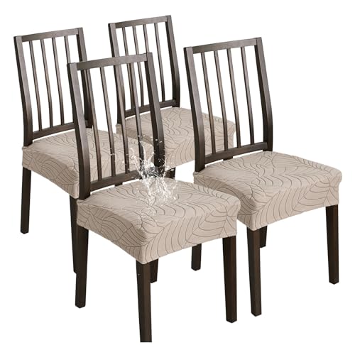 XHDZSW Stuhlsitzbezug wasserdichte, Stretch Abnehmbar Jacquard Esszimmerstuhl Bezug, Waschbar Stuhlbezug Schonbezug Für Esszimmerstühle Küche (Taupe,4er Set) von XHDZSW
