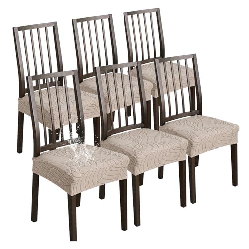 XHDZSW Stuhlsitzbezug wasserdichte, Stretch Abnehmbar Jacquard Esszimmerstuhl Bezug, Waschbar Stuhlbezug Schonbezug Für Esszimmerstühle Küche (Taupe,6er Set) von XHDZSW