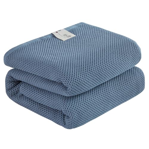 XHDZSW Waffeldecke Baumwolle, leicht atmungsaktiv kuschelweich Tagesdecke überwurf Decke, Wendedecke Sofadecke Couchdecke für Couch Bett (Blau,200X230cm) von XHDZSW