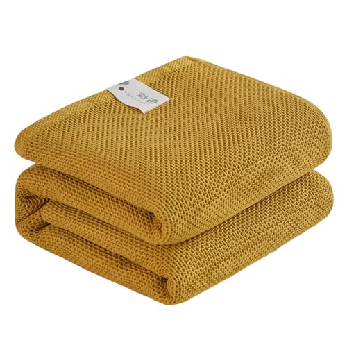 XHDZSW Waffeldecke Baumwolle, leicht atmungsaktiv kuschelweich Tagesdecke überwurf Decke, Wendedecke Sofadecke Couchdecke für Couch Bett (Gelb,200X230cm) von XHDZSW