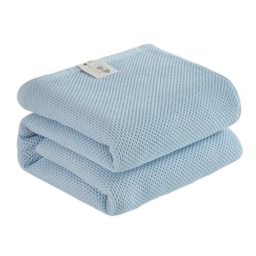 XHDZSW Waffeldecke Baumwolle, leicht atmungsaktiv kuschelweich Tagesdecke überwurf Decke, Wendedecke Sofadecke Couchdecke für Couch Bett (Hellblau,200X230cm) von XHDZSW