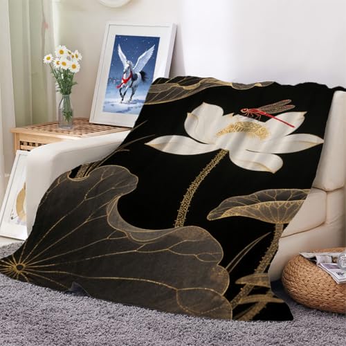 Flanelldecke,Lotus-Libelle Kuscheldecke Plüsch Fleecedecke Wohndecke Sofadecke Weiche Warm Überwürfe Couchdecke 100x130cm von XHENTAI