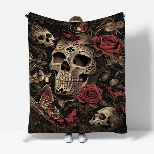 Kuscheldecke Fleecedecke Winterdecke Sofadecke Wohndecke Totenköpfe und Rosen Decke Druck Heimtextilien Dekoration Weich und Warm für Bett Sofa Schlafzimmer Büro - 70x100cm von XHENTAI