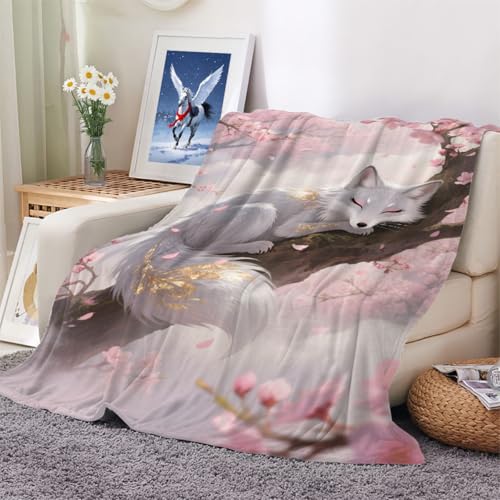 Kuscheldecke Weißfuchs-Kirschblüten Flauschige Decke Microfaser Warm Weich Fleecedecke Wohndecke Dicke Flanelldecke Sofadecke Couchdecke Kinder Erwachsene Winter 100x130cm von XHENTAI