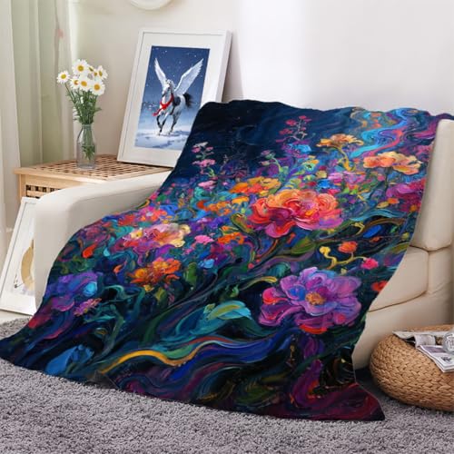 XHENTAI Flanelldecke 3D Ölgemälde Fantasieblumen Wohndecke Kuscheldecke Decke Schlafzimmer Dekor 100x130cm von XHENTAI
