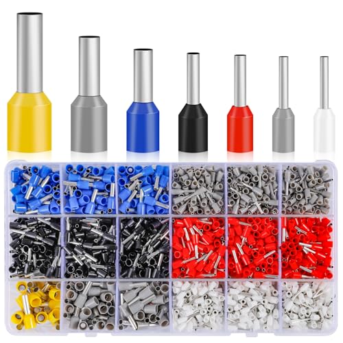 XHF 2100 Stück AWG 22/0,4 mm² - AWG 10/6,0 mm² Aderhülsen-Set, isolierte Kupfer-Crimpverbinder, Crimpstift-Kabelendklemmen von XHF