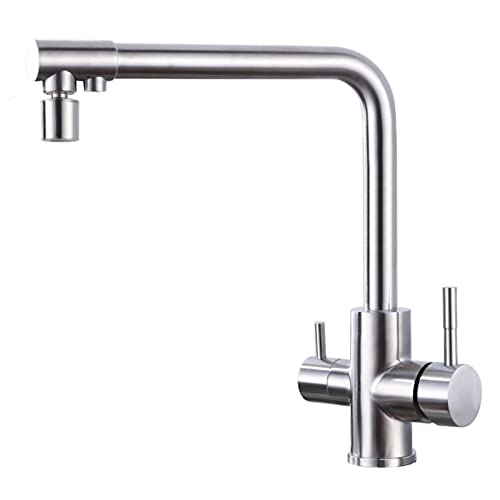 3-in-1-Küchenarmatur mit Trinkwasserhahn, 360° schwenkbare Küchenspüle Wasserhahn mit Dual-Modus-Auslauf, 304 Edelstahl gebürstet kalt und heiß Küchenarmatur mit 2 Griffen von XHFTFNLTI