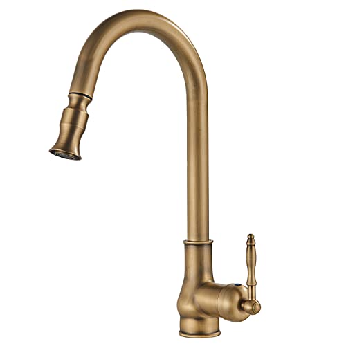 Ausziehbare Küchenarmatur aus Messing, Küchenspüle, Wasserhahn mit herausziehbarem Sprüher, Einhand-Küchenmischbatterie mit 360° schwenkbarem Auslauf, heißes und kaltes Wasser verstellbar, mattschwarz von XHFTFNLTI