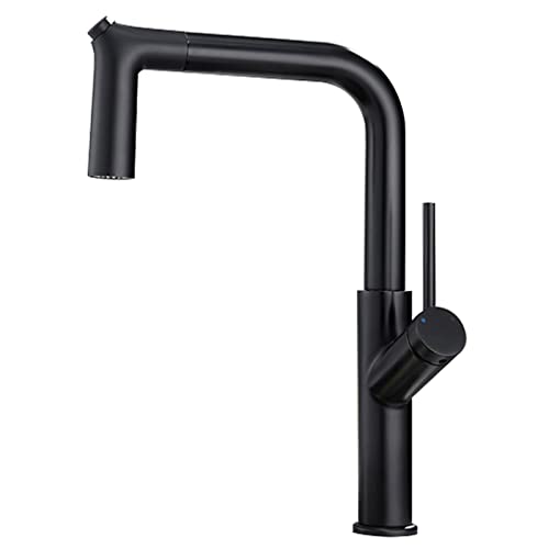 Ausziehbarer Küchenarmatur, 360 Grad drehbar, Küchenspüle, Wasserhahn mit Doppelfunktion, ausziehbarer Sprühkopf, Messing, Einhand-Küchenmischbatterie, Schwarz (Farbe: Nero) von XHFTFNLTI