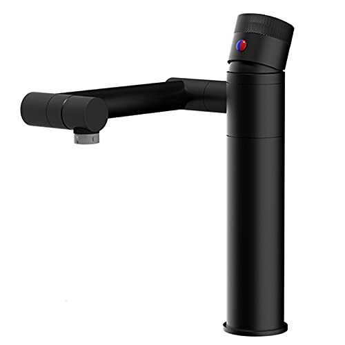 Badezimmer-Wasserhahn, massives Messing, Badezimmer-Waschbeckenarmatur, Einhand-WC-Waschtischarmatur mit 360° drehbarem Dual-Modus-Auslauf, Einloch-Mischbatterie für heißes und kaltes Wasser, Schwarz von XHFTFNLTI