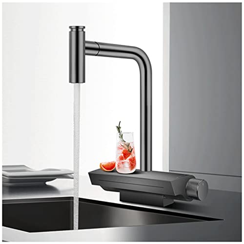 Graue Küchenarmatur mit herausziehbarem Sprüher, ausziehbarer Küchenarmatur, hoher Bogen, Einhand-Küchenspüle, Wasserhahn mit Regentanz-Wasserfallauslass, kommerzielle moderne Messing-Küchenarmaturen von XHFTFNLTI