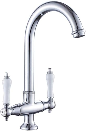 Küchenarmatur, 360 ° drehbar, hoher Bogen, ausziehbarer Wasserhahn, kommerzielle Einzelkeramik, Doppelgriff-Waschbecken, Warm- und Kaltwasserhahn, Badezimmer-Waschbeckenarmatur von XHFTFNLTI
